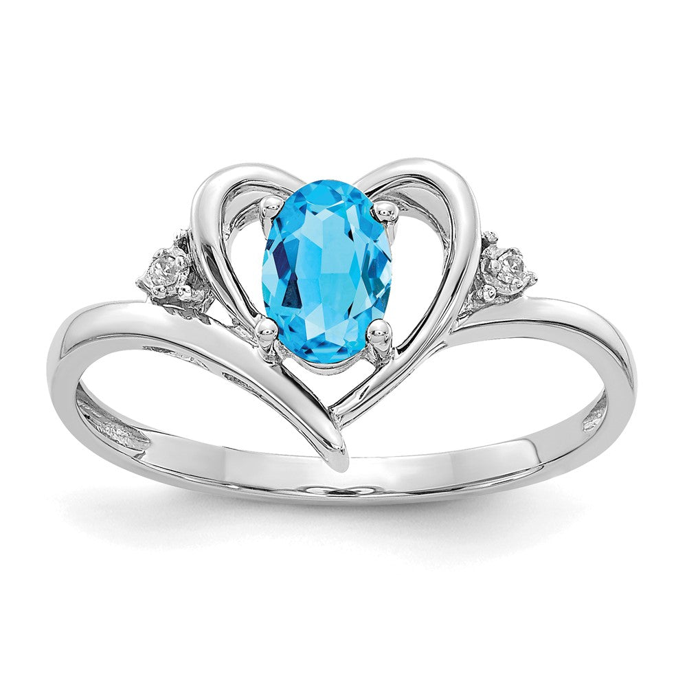 14k White Gold 6x4 Oval December/Blue Topaz and Diamond Heart Ring