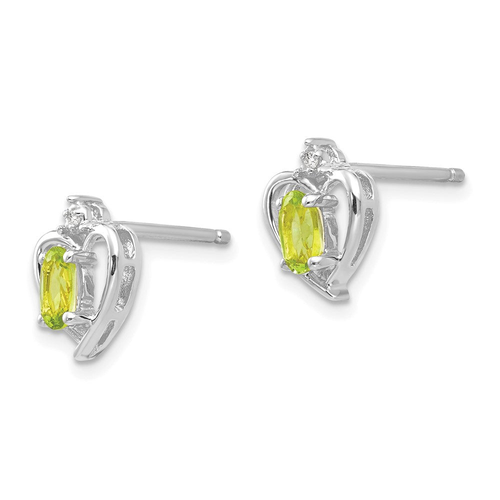14k White Gold 5x3 Oval August/Peridot and Diamond Heart Earrings