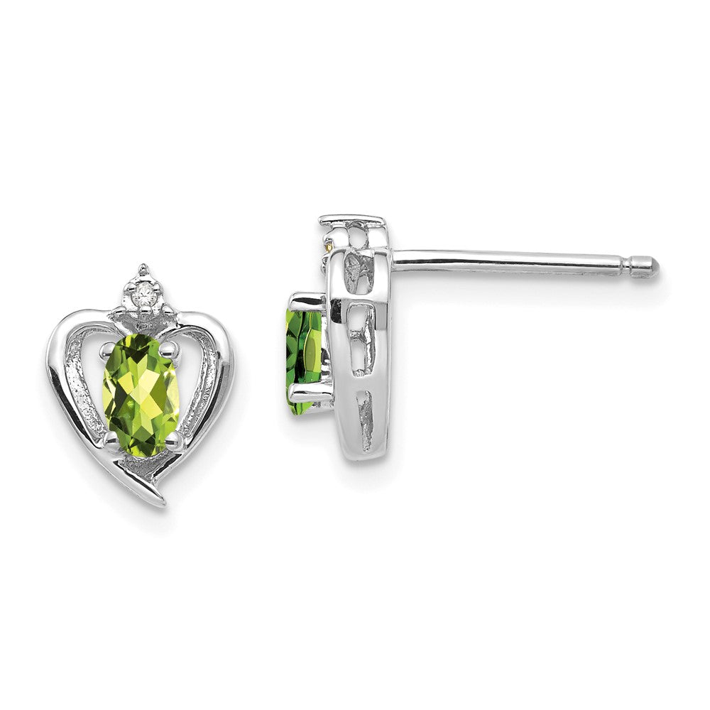 14k White Gold 5x3 Oval August/Peridot and Diamond Heart Earrings