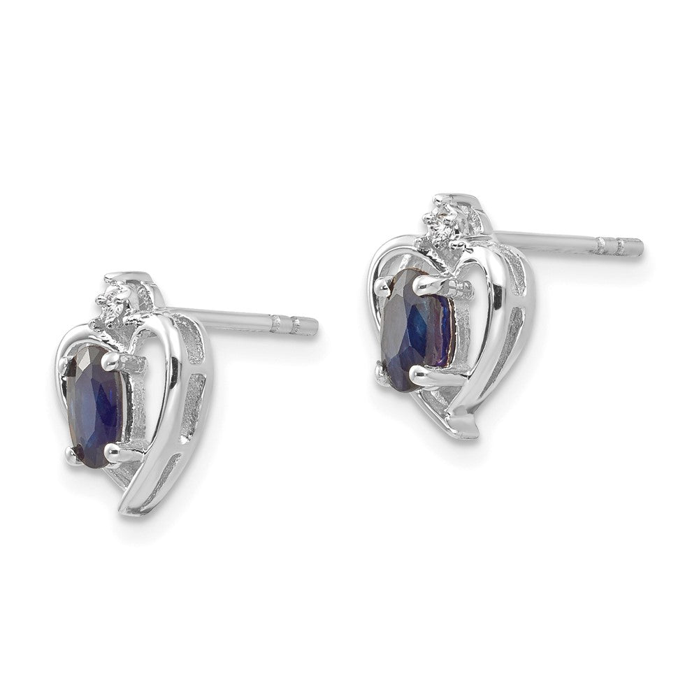 14k White Gold 5x3 Oval September/Sapphire and Diamond Heart Earrings
