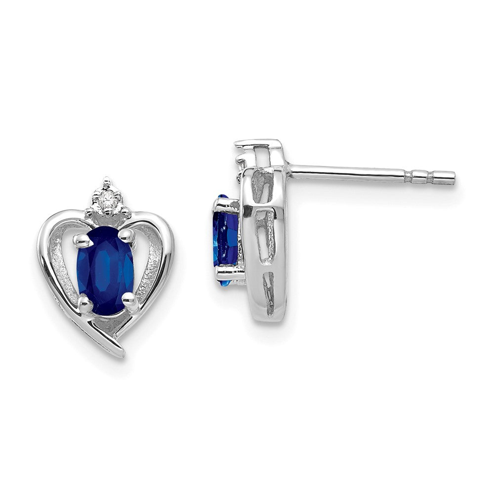 14k White Gold 5x3 Oval September/Sapphire and Diamond Heart Earrings