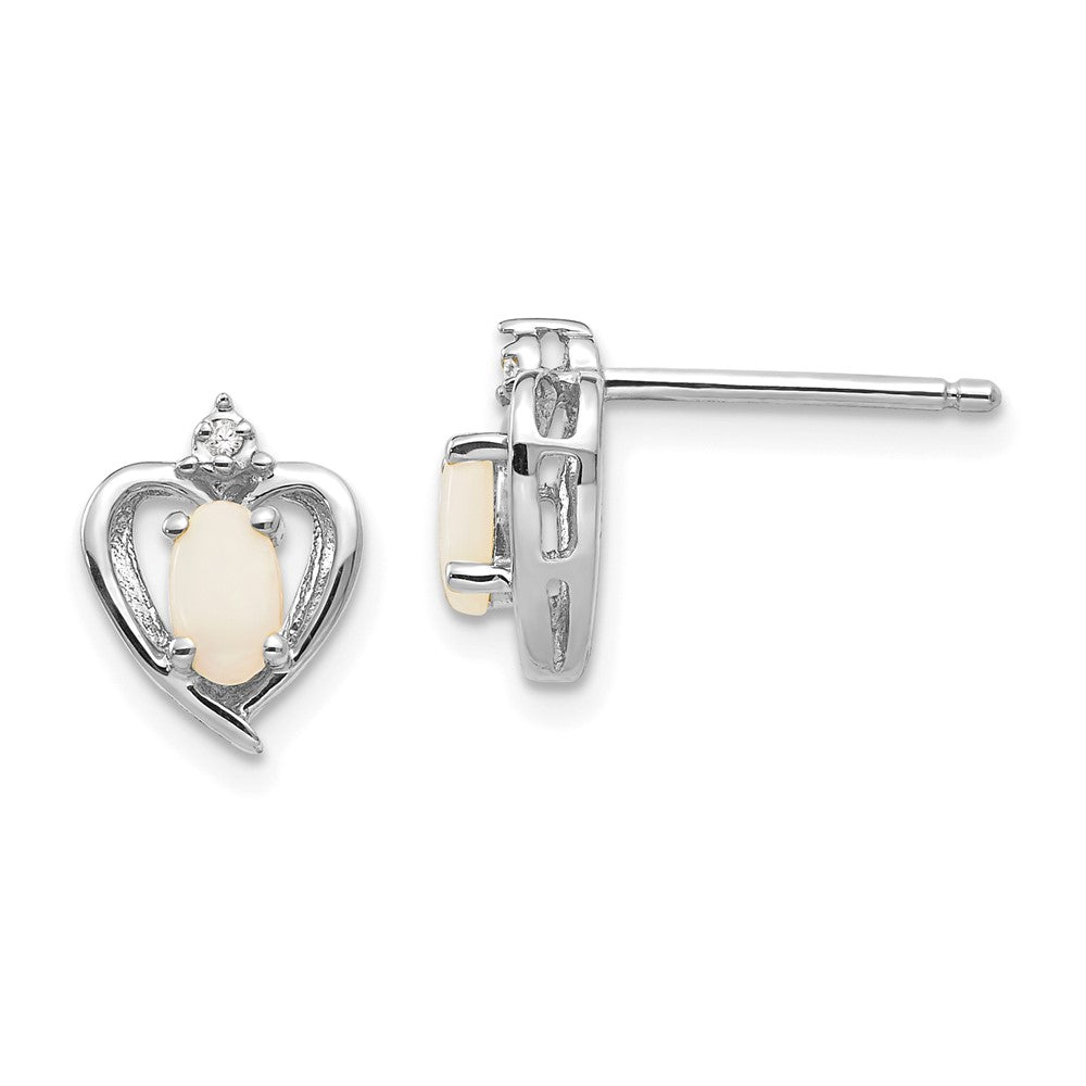 14k White Gold 5x3 Oval October/Opal and Diamond Heart Earrings