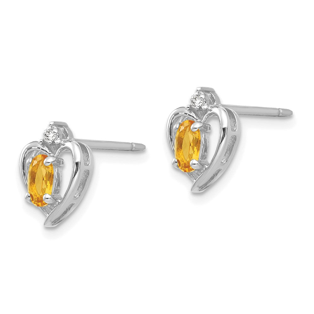 14k White Gold 5x3 Oval November/Citrine and Diamond Heart Earrings