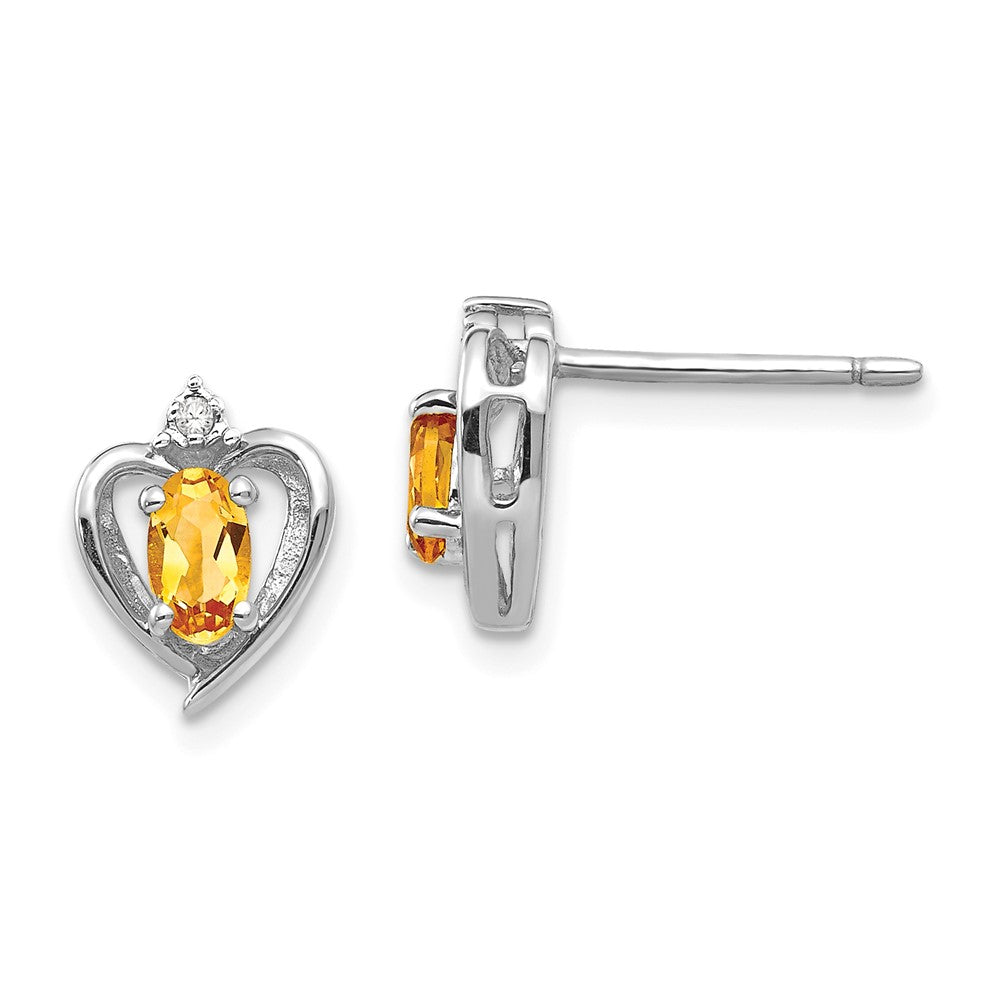 14k White Gold 5x3 Oval November/Citrine and Diamond Heart Earrings