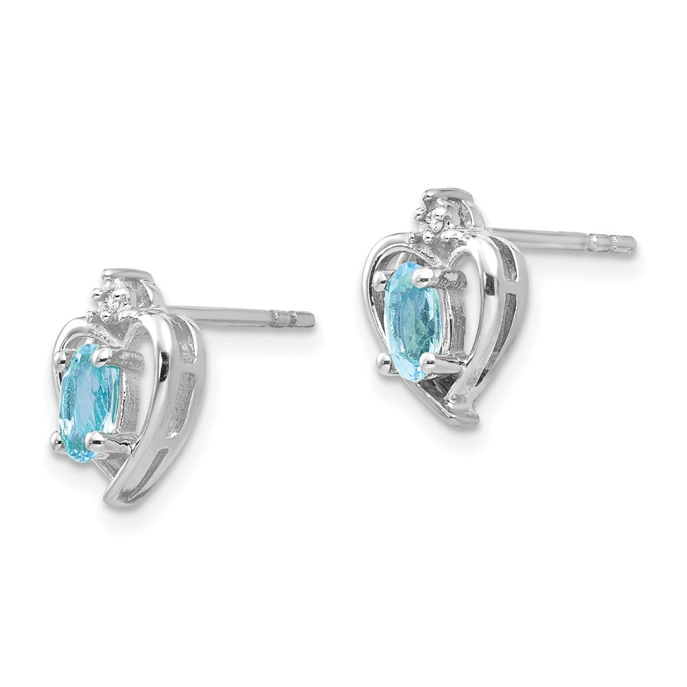 14k White Gold 5x3 Oval December/Blue Topaz and Diamond Heart Earrings