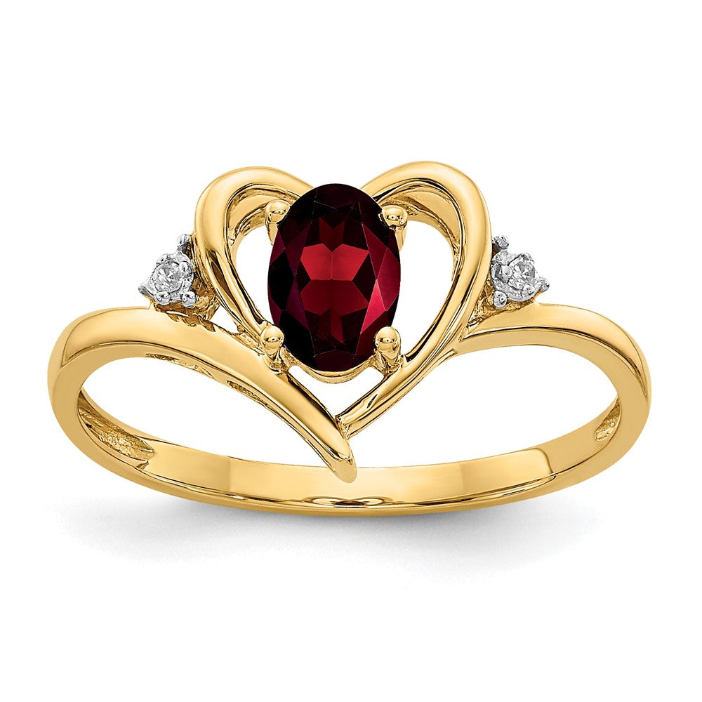 14k 6x4 Oval January/Garnet and Diamond Heart Ring