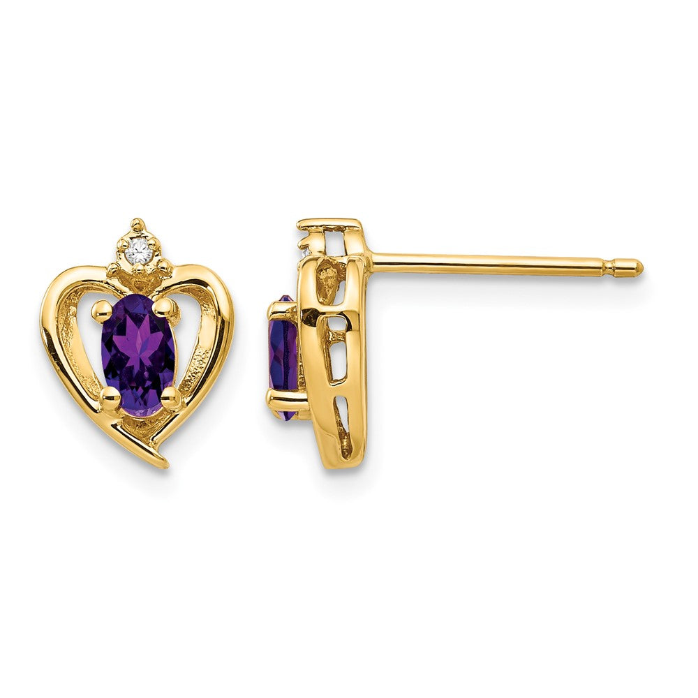 14k 5x3 Oval February/Amethyst and Diamond Heart Earrings