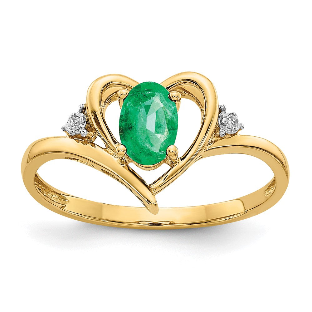 14k 6x4 Oval May/Emerald and Diamond Heart Ring