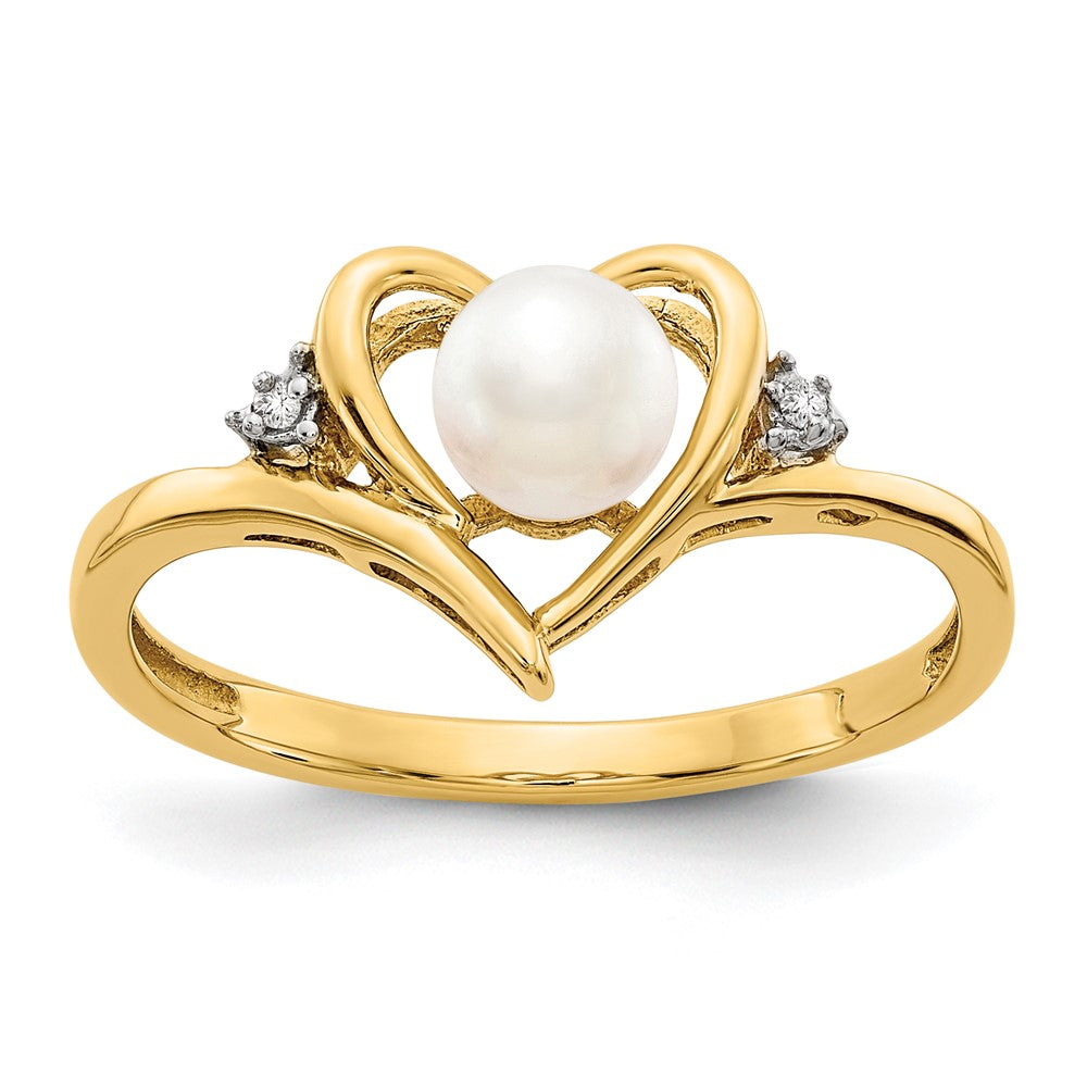 14k June/Freshwater Cultured Pearl and Diamond Heart Ring