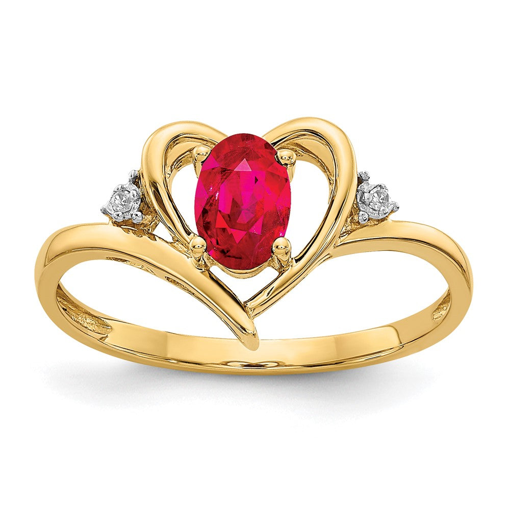 14k 6x4 Oval July/Ruby and Diamond Heart Ring