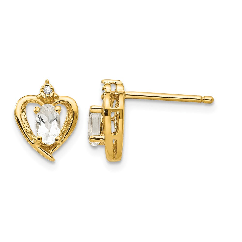 14k 5x3 Oval April/White Topaz and Diamond Heart Earrings