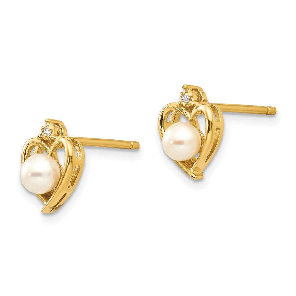14k June/Freshwater Cultured Pearl and Diamond Heart Earrings