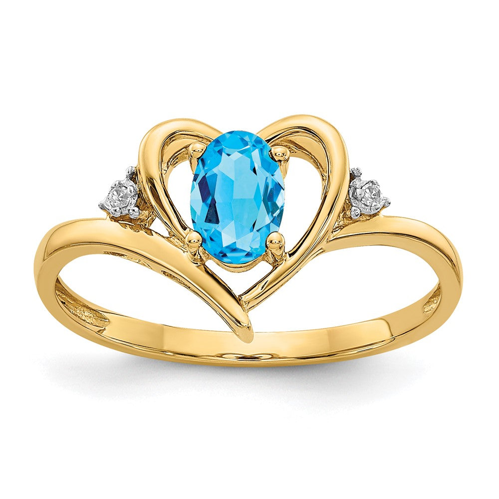 14k Blue Topaz and Diamond Heart Ring