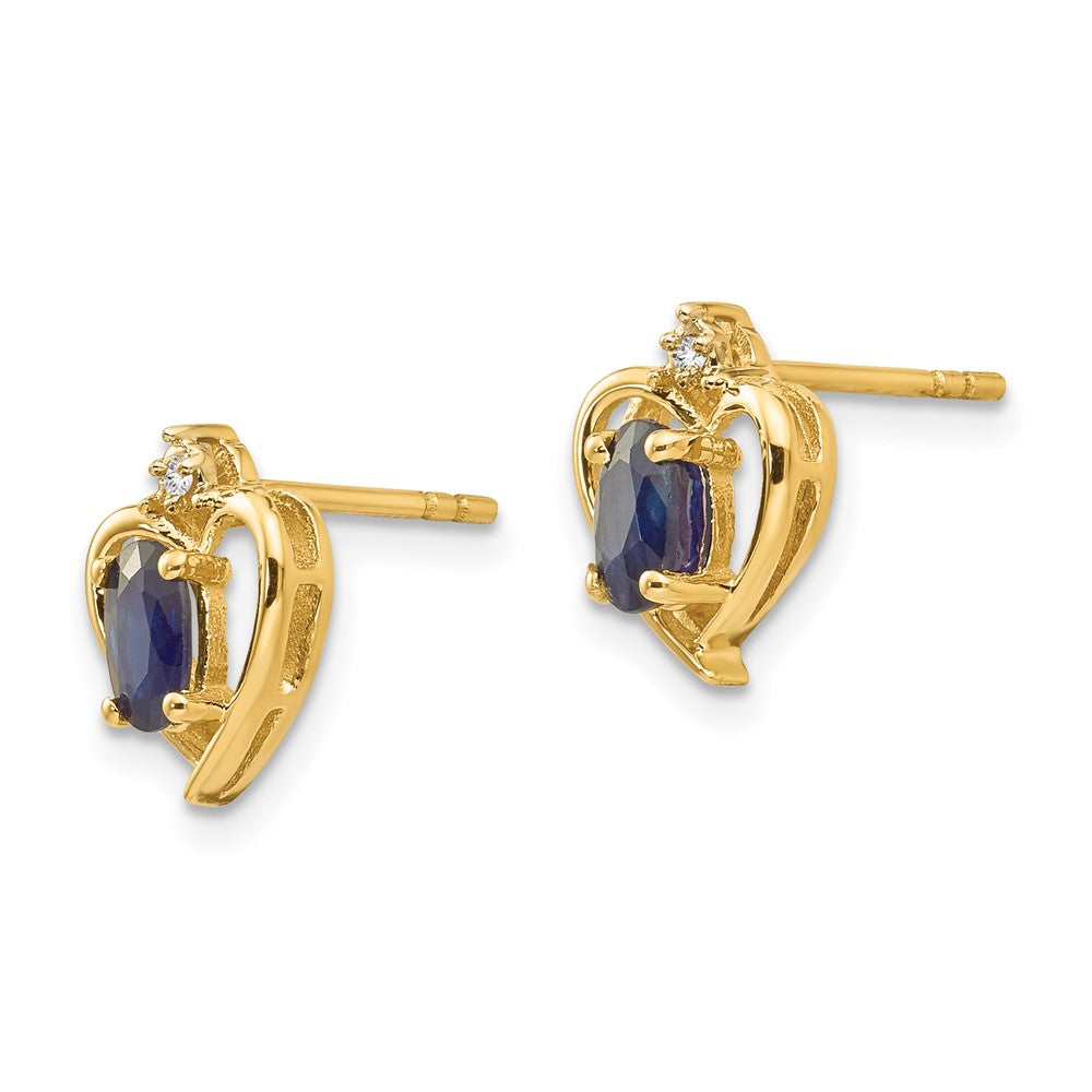 14k 5x3 Oval September/Sapphire and Diamond Heart Earrings