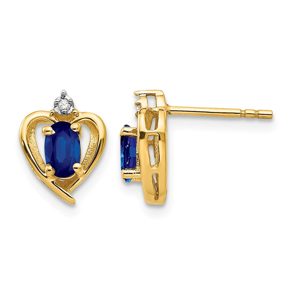 14k 5x3 Oval September/Sapphire and Diamond Heart Earrings