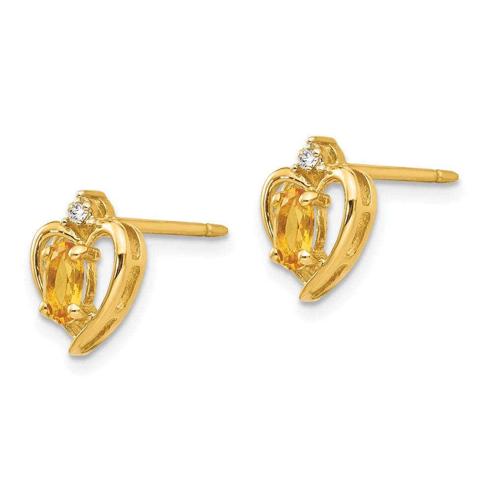 14k 5x3 Oval November/Citrine and Diamond Heart Earrings
