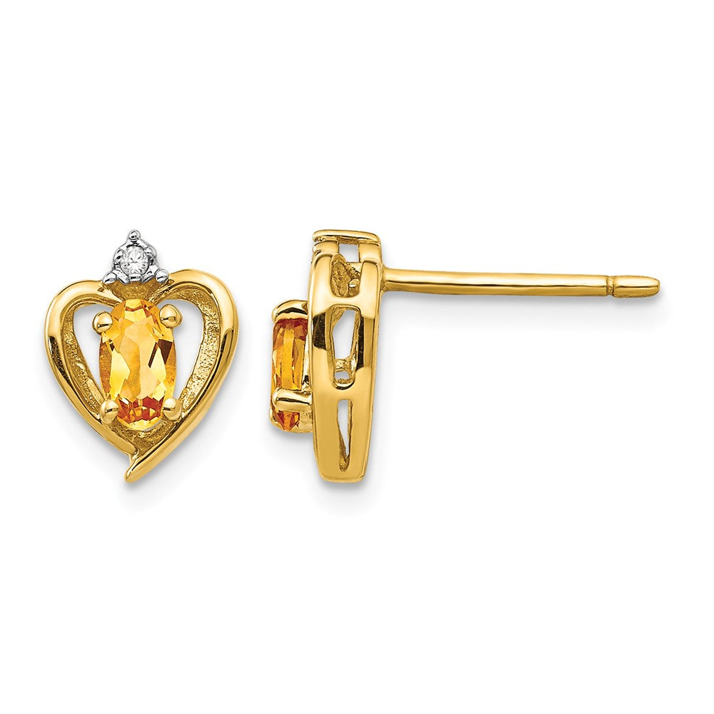 14k 5x3 Oval November/Citrine and Diamond Heart Earrings