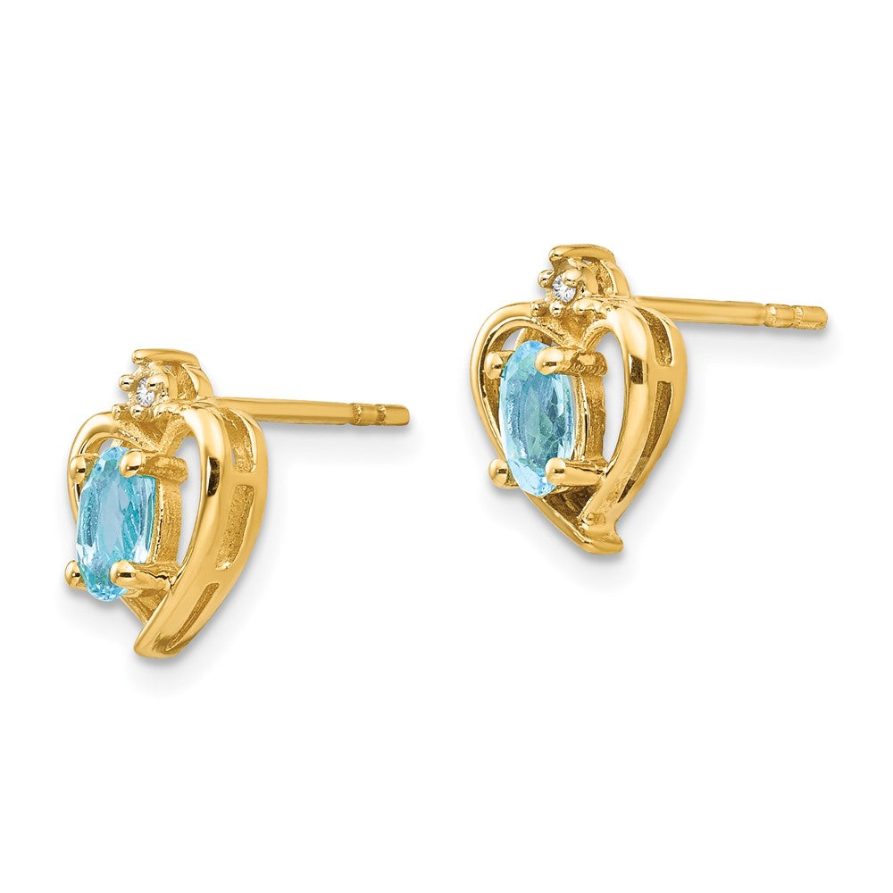 14k 5x3 Oval December/Blue Topaz and Diamond Heart Earrings
