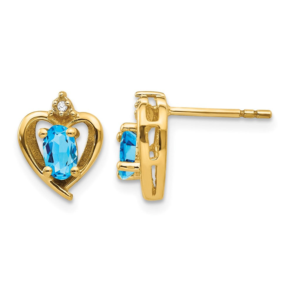 14k 5x3 Oval December/Blue Topaz and Diamond Heart Earrings