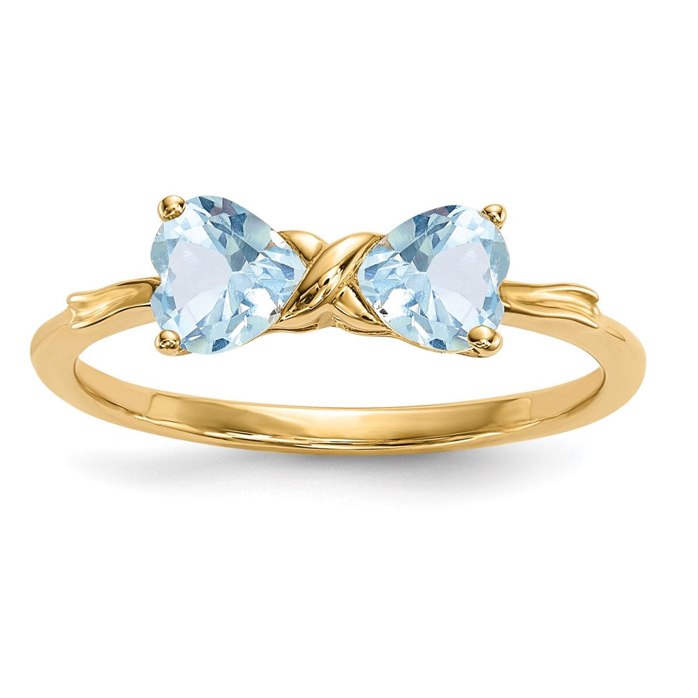 14k Polished March/Aquamarine Bow Size 7 Ring
