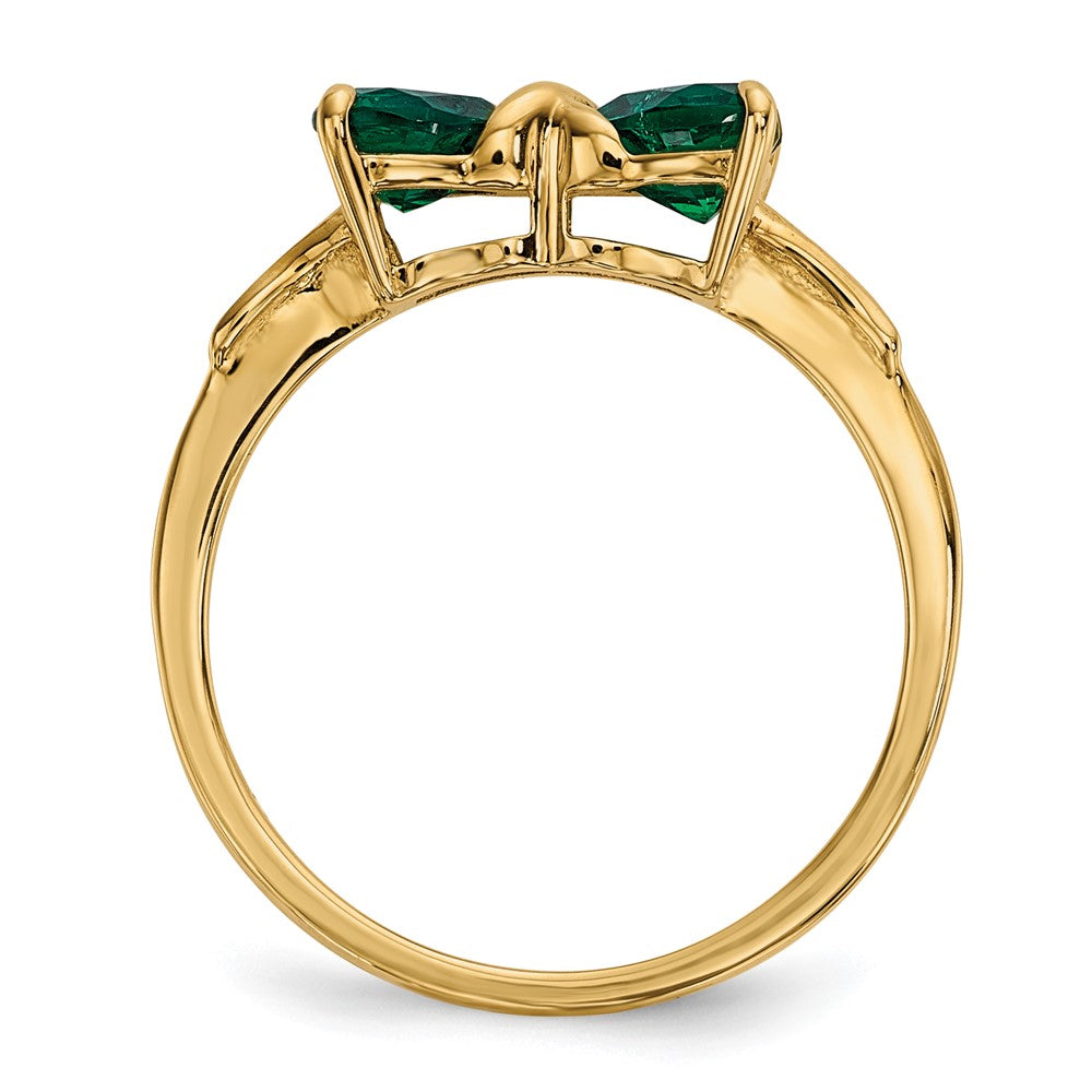 14k Gold Polished Created Emerald Bow Ring