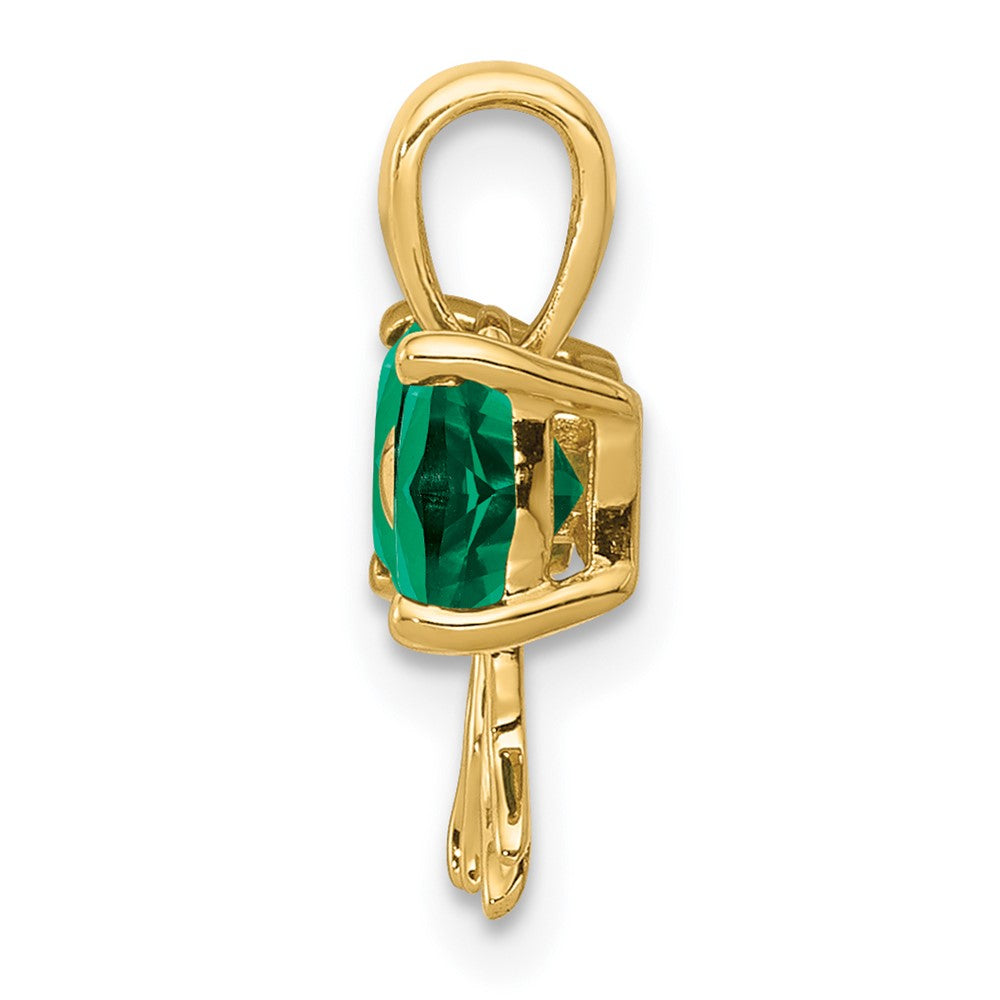 14k Gold Polished Created Emerald Bow Pendant