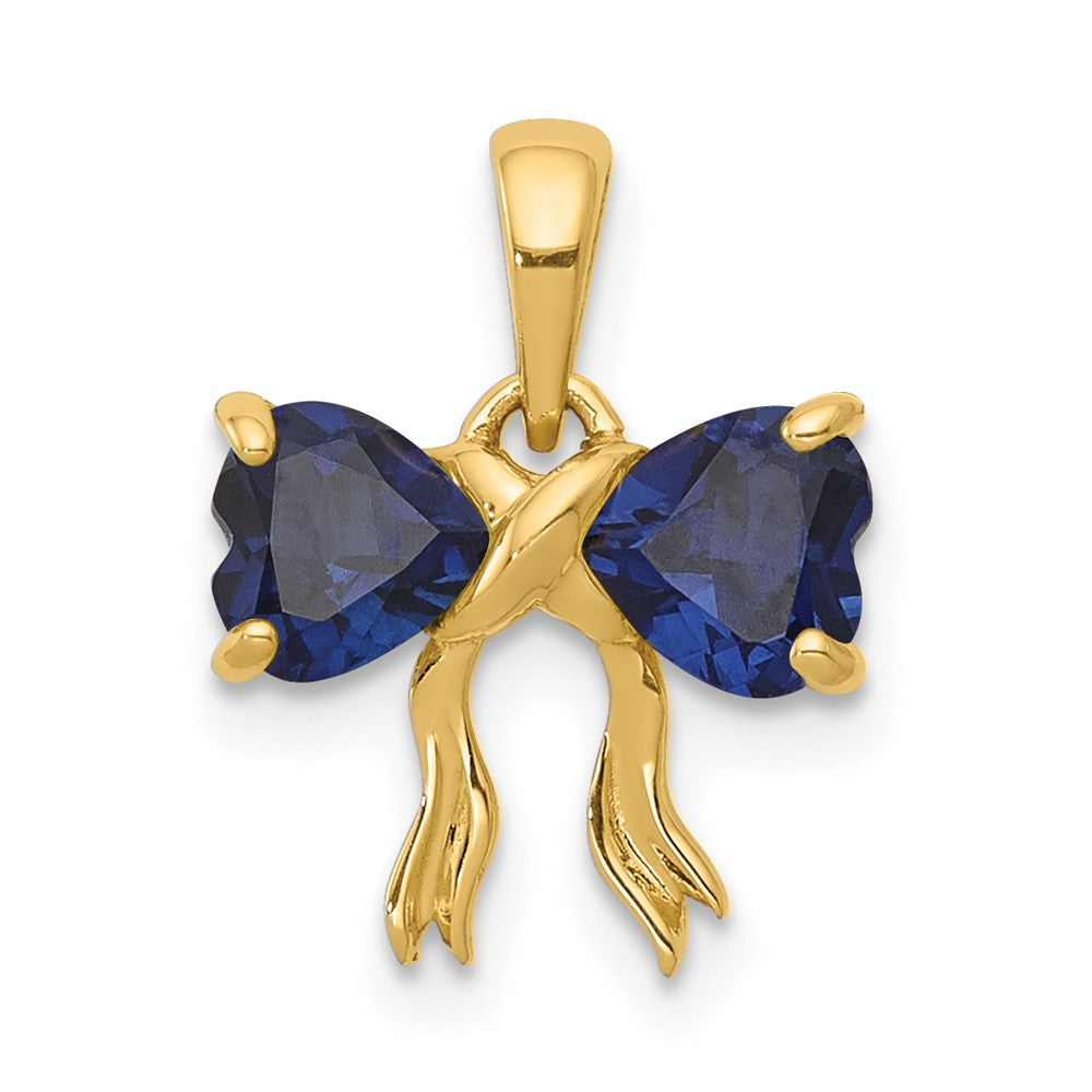 14k Gold Polished Created Sapphire Bow Pendant