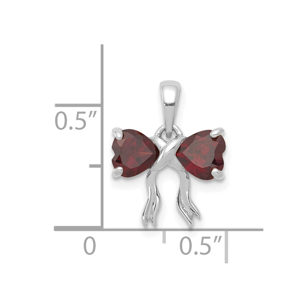 14k White Gold Polished Garnet Bow Pendant