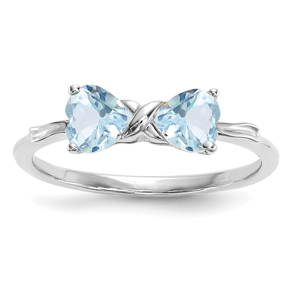 14k White Gold Polished Aquamarine Bow Ring