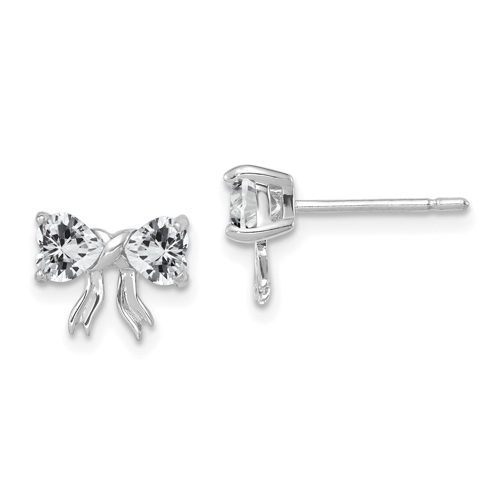 14k White Gold Polished White Topaz Bow Post Earrings