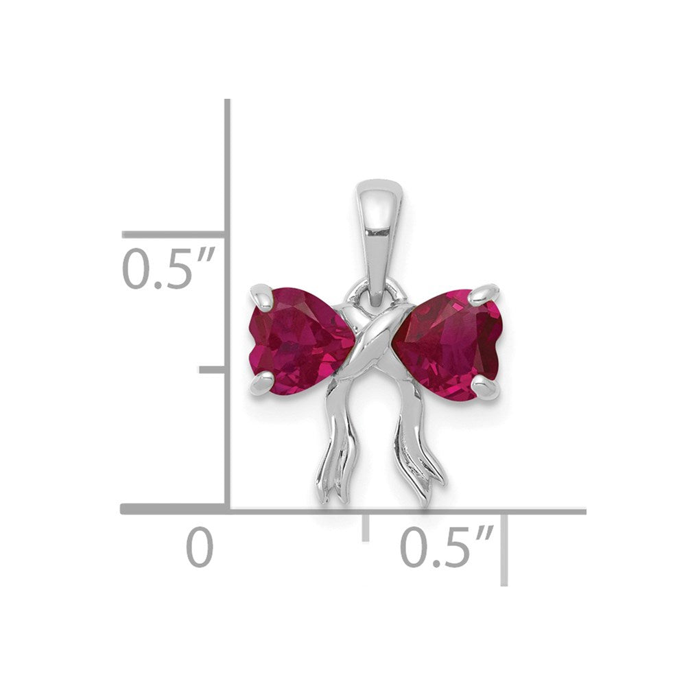 14k White Gold Polished Created Ruby Bow Pendant