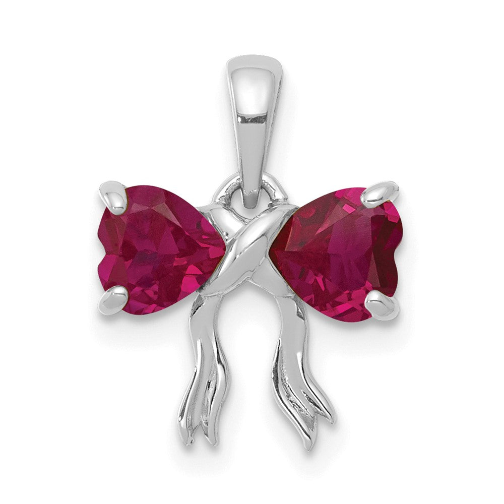 14k White Gold Polished Created Ruby Bow Pendant