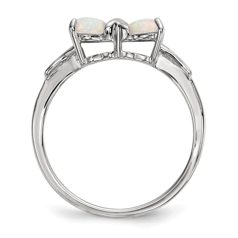 14k White Gold Polished Created Opal Bow Ring