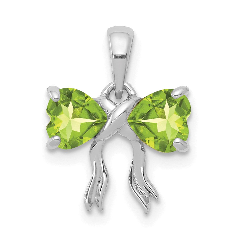 14k White Gold Polished Peridot Bow Pendant