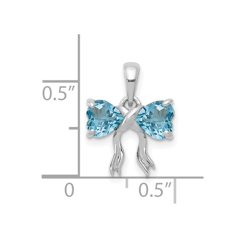 14k White Gold Polished Light Swiss Blue Topaz Bow Pendant