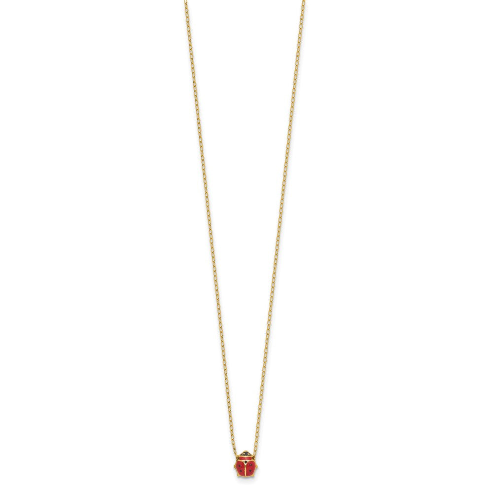 14k Polished Red and Black Enameled Ladybug Necklace Plus Extender