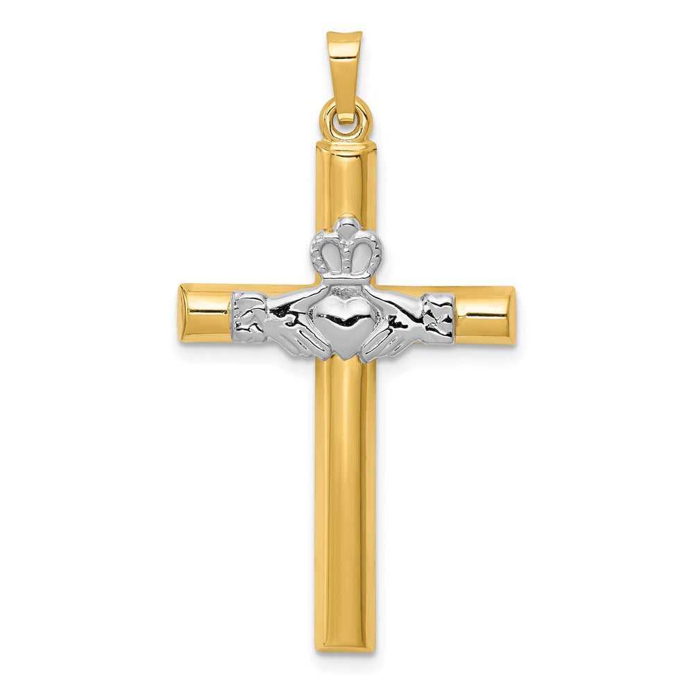 14k Two-Tone Claddagh Cross Pendant