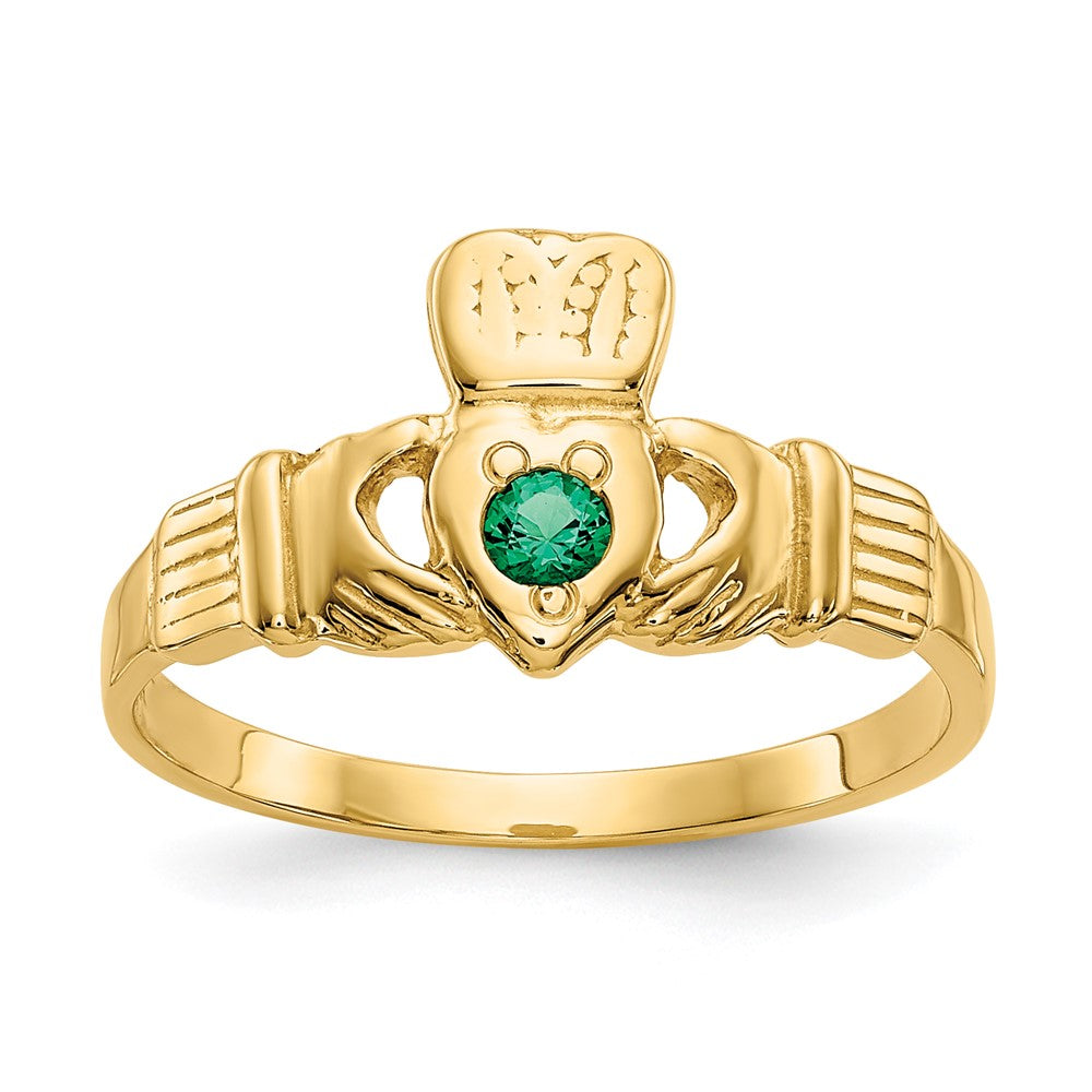 14k Green CZ Claddagh Ring