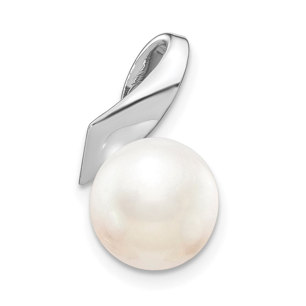 14k White Gold Satin 8- White Button Freshwater Cultured Pearl Slide Fits up to Regular/ Fancy or Reversible Omega