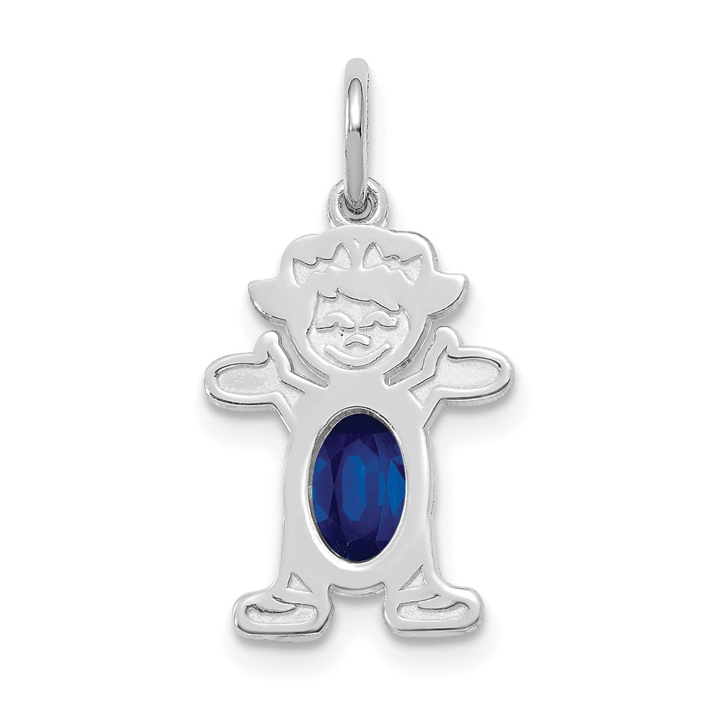 14K White Gold Girl Charm 6x4 Oval Genuine Sapphire-September