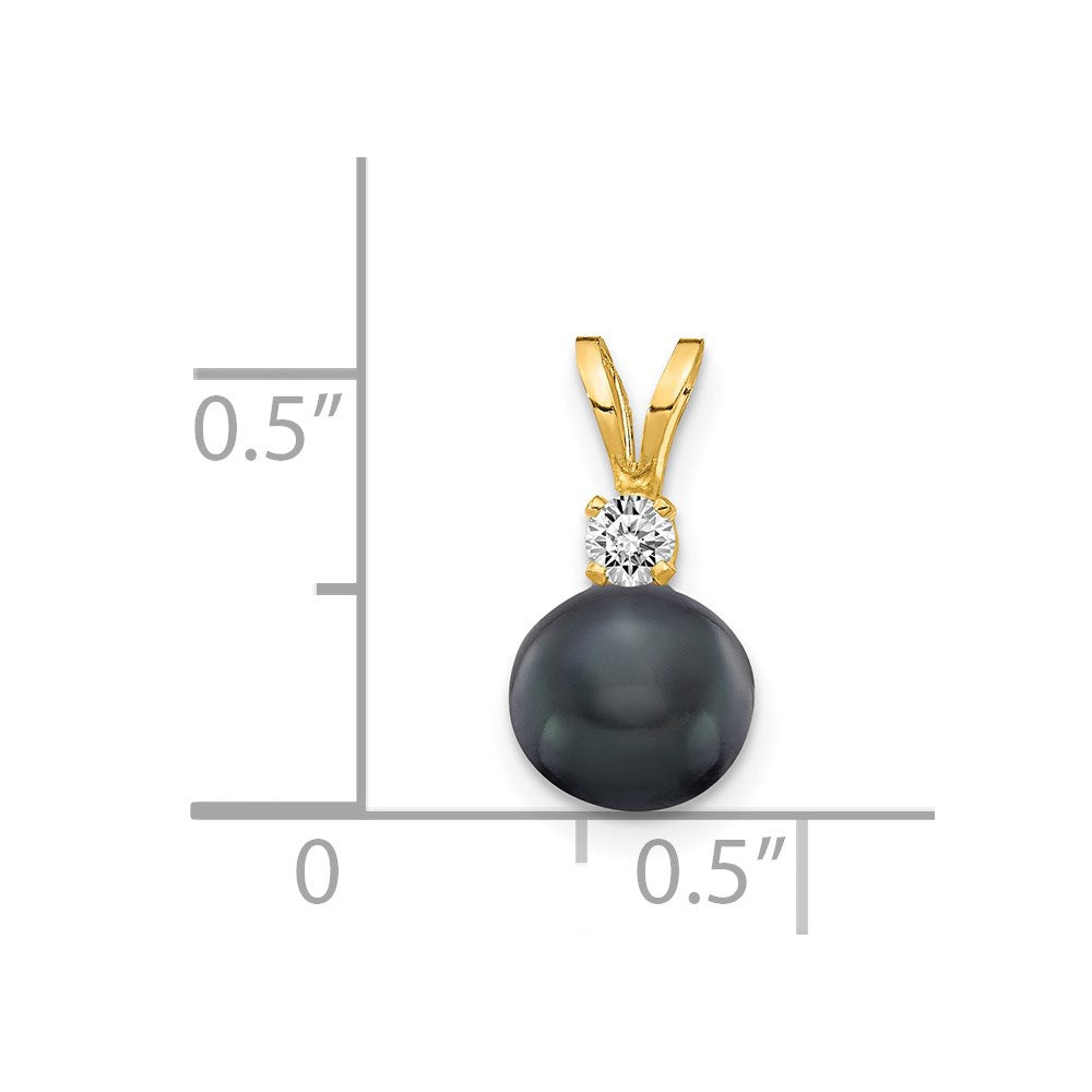 14k 6- Black Round Freshwater Cultured Pearl and AA Diamond Pendant