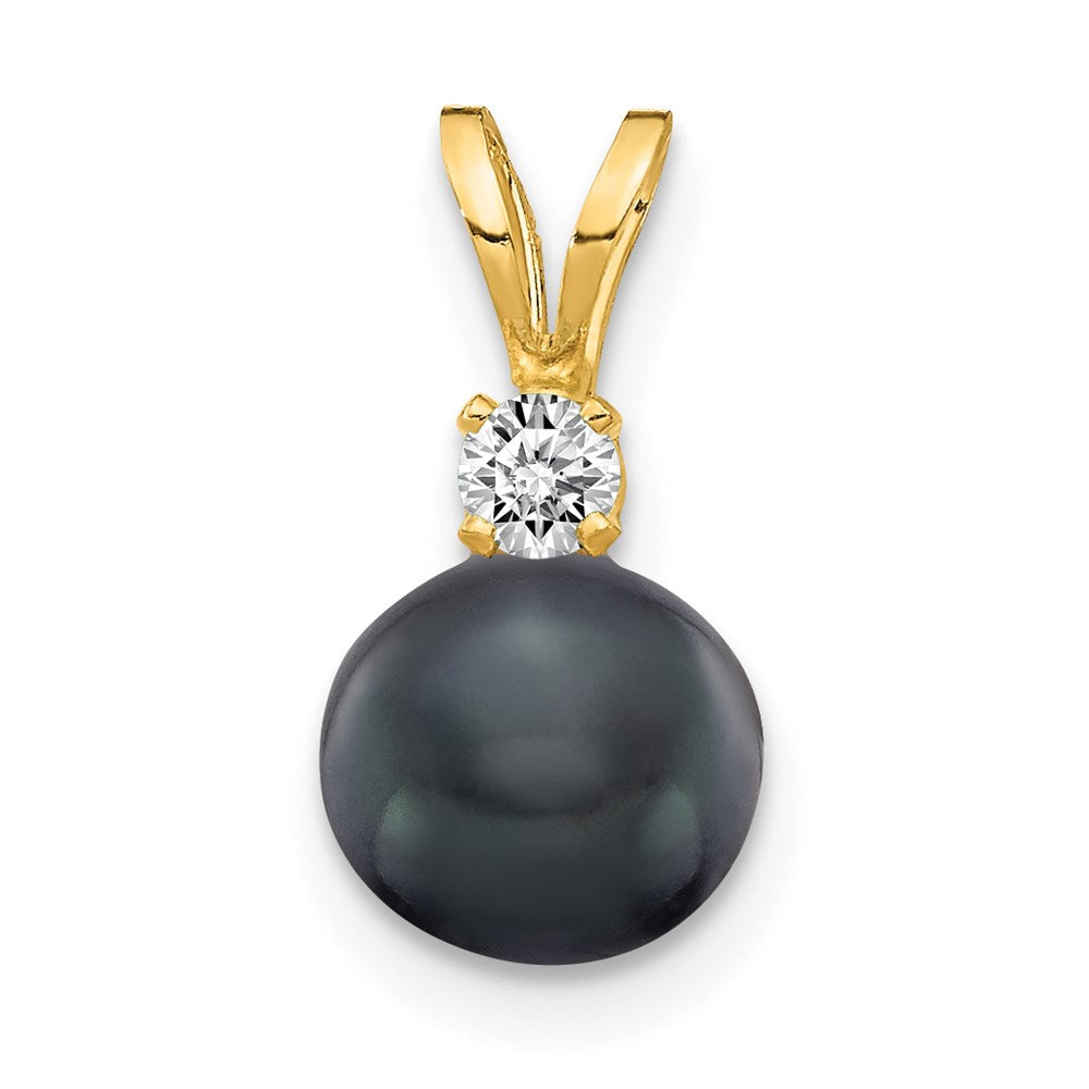 14k 6- Black Round Freshwater Cultured Pearl and AA Diamond Pendant