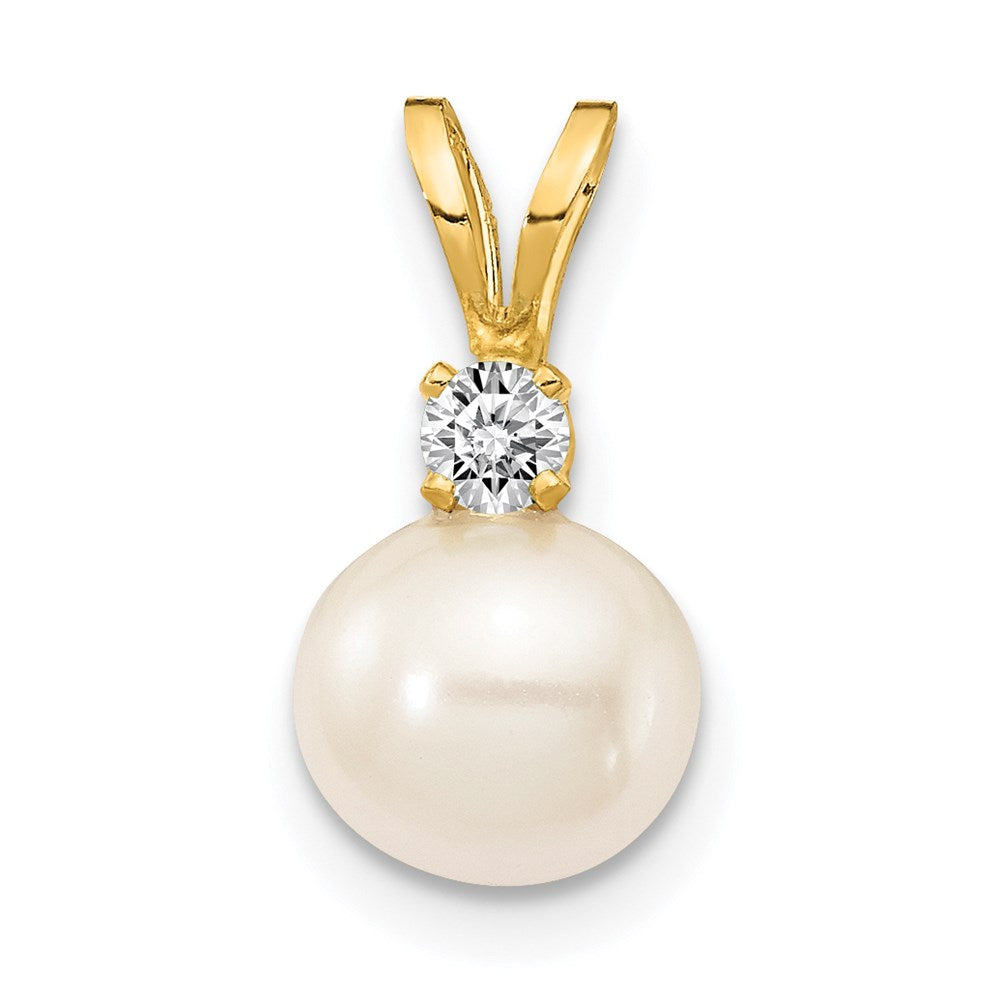 14k White FW Cultured Pearl AA Diamond Pendant