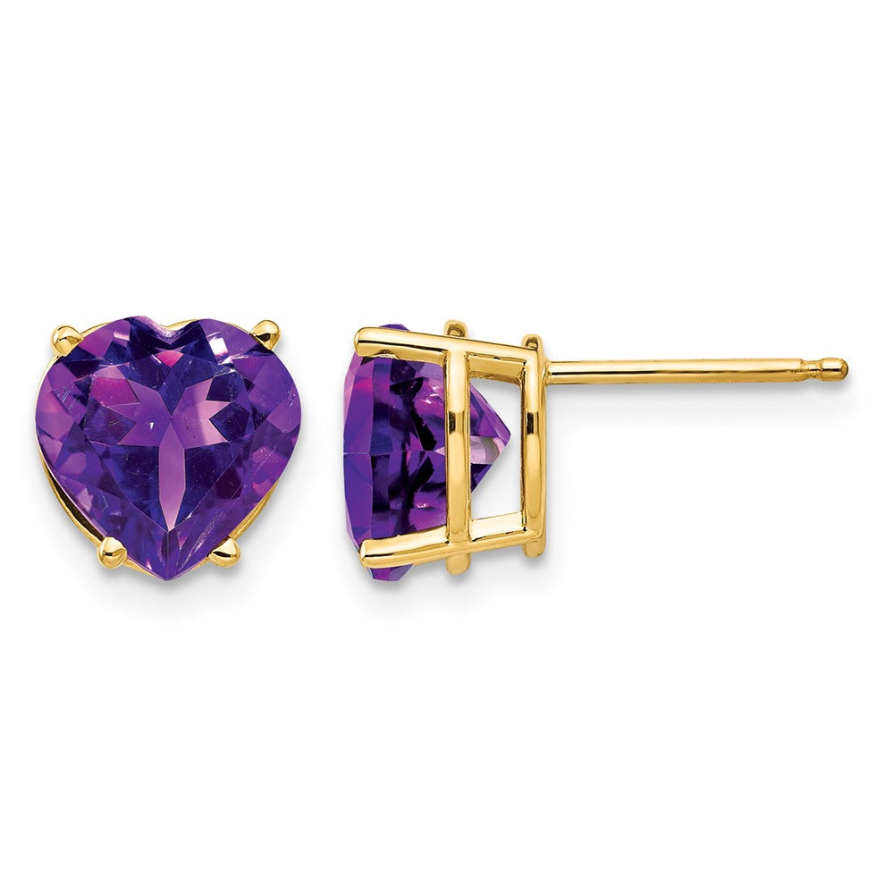 14k Heart Amethyst Post Earrings