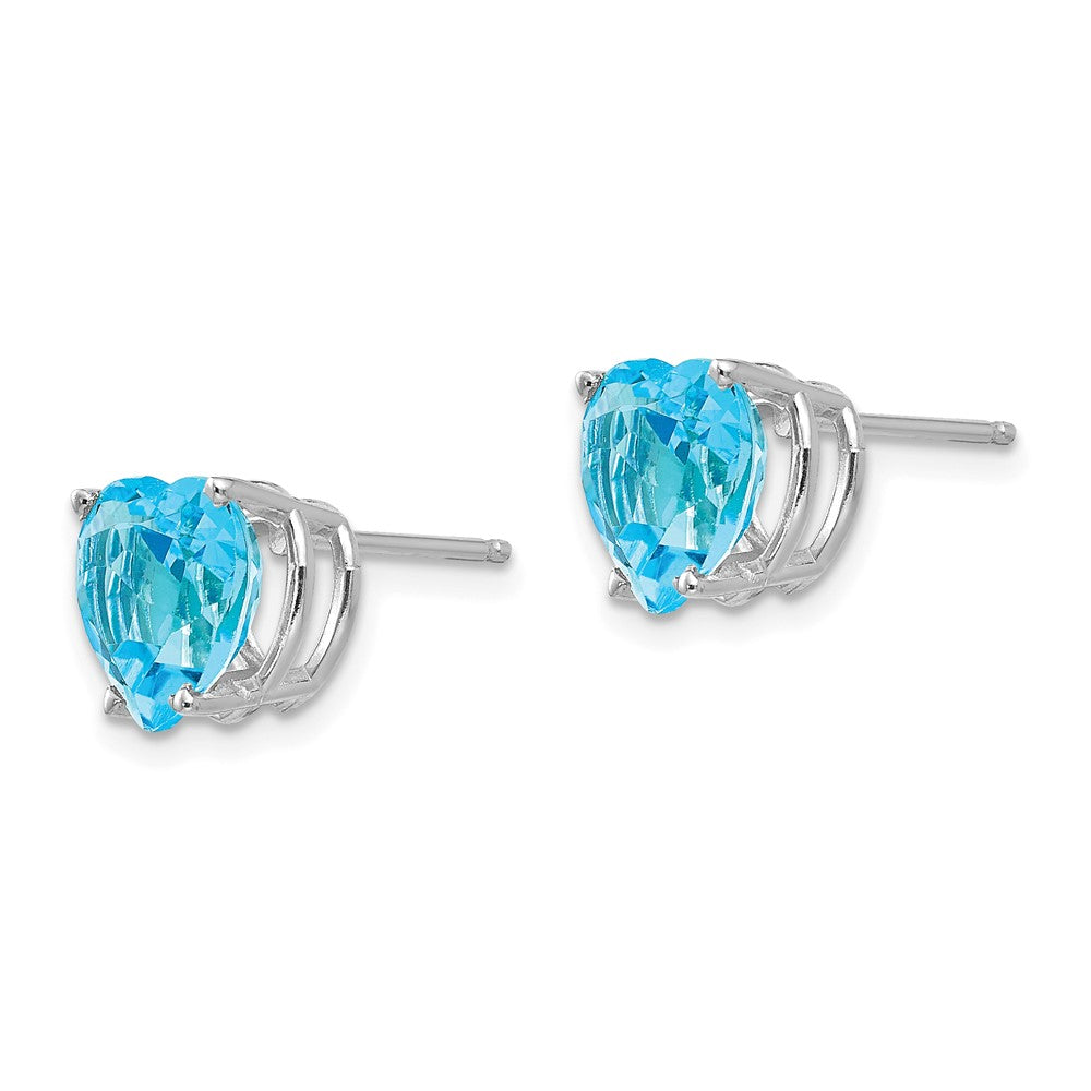 14k White Gold Blue Topaz Heart Post Earrings