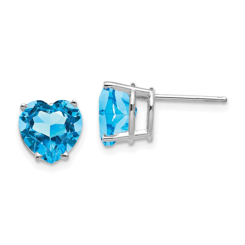 14k White Gold Blue Topaz Heart Post Earrings