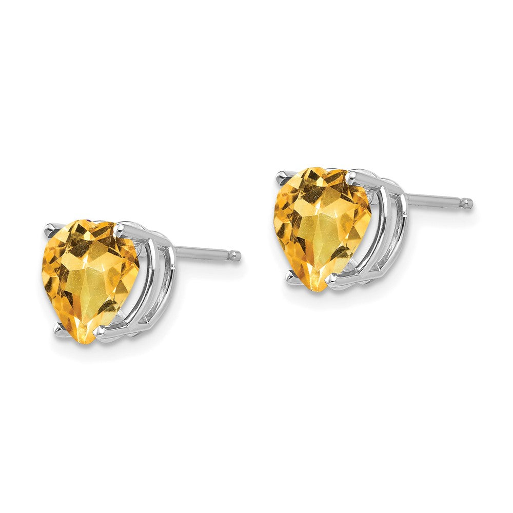14k White Gold Heart Citrine Post Earrings