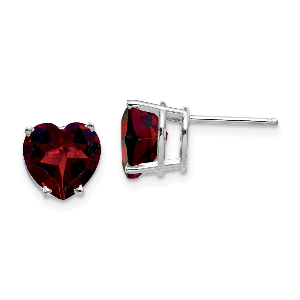 14k White Gold Heart Garnet earring