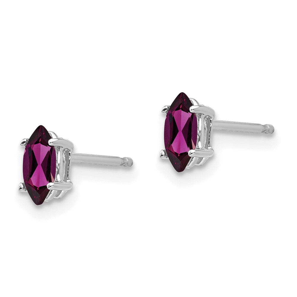 14k White Gold 6X Rhodolite Garnet Marquise Stud Earring