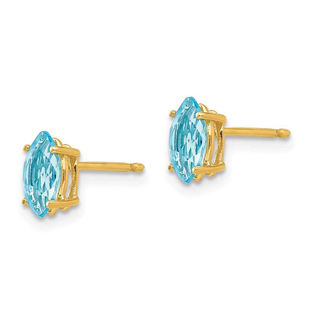 14k 7x Marquise Blue Topaz Post Earrings